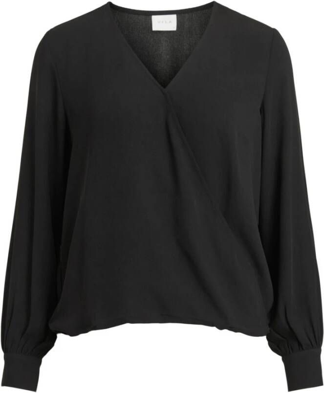 Vila zwarte relaxed fit gedrapeerde polyester blouse in wikkel design