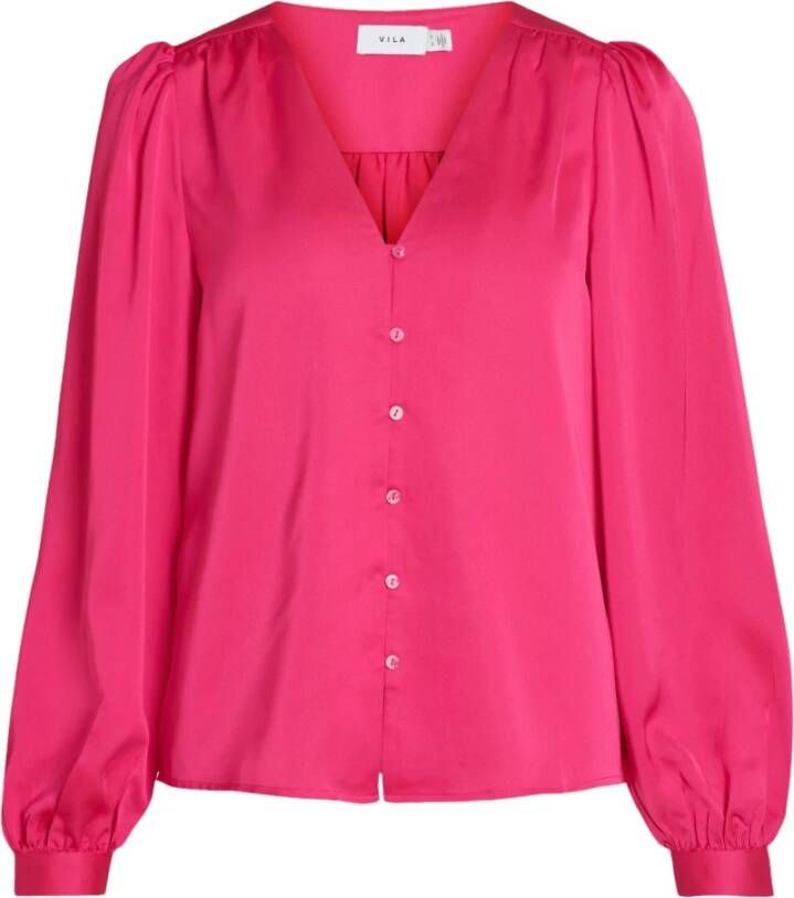 VILA geweven blouse VIELLETTE van gerecycled polyester roze - Foto 2