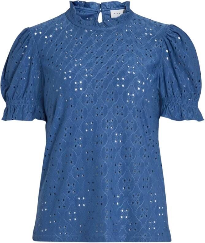 Vila Gedrukte blouse met korte mouwen in lichtblauw Blue Dames