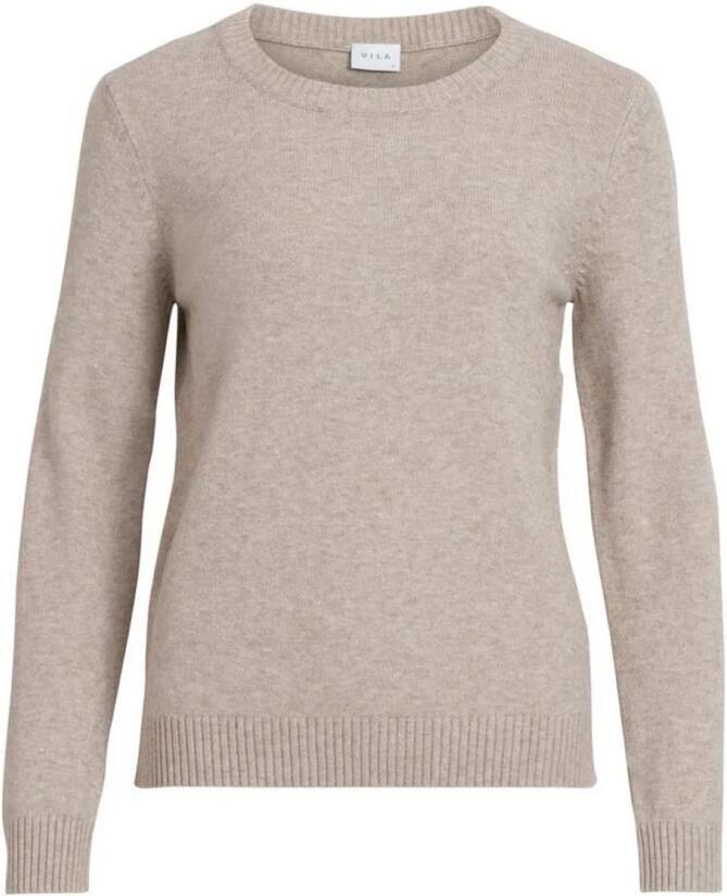 Vila Beige Gebreide Trui Lange Mouw Pullover Beige Dames