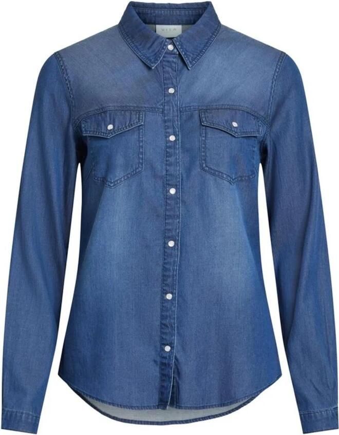 Vila Blauwe Denim Blouse met Lange Mouwen Blue Dames - Foto 3