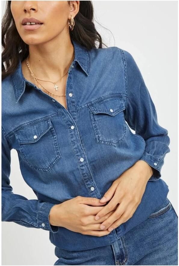 Vila Blauwe Denim Blouse met Lange Mouwen Blue Dames - Foto 2