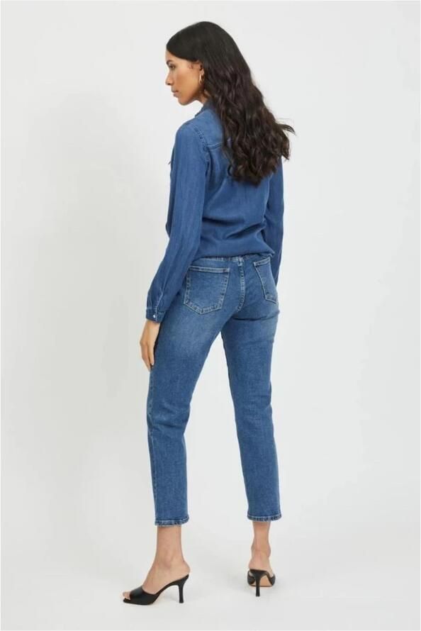 Vila Blauwe Denim Blouse met Lange Mouwen Blue Dames