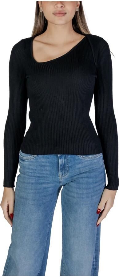 Vila Geribbelde Gebreide Asymmetrische Hals Top Black Dames - Foto 3