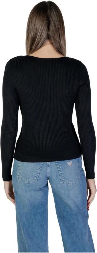 Vila Geribbelde Gebreide Asymmetrische Hals Top Black Dames - Foto 2