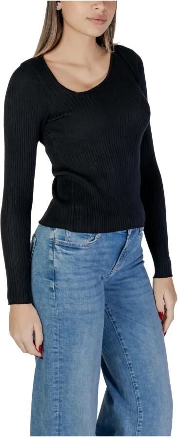 Vila Geribbelde Gebreide Asymmetrische Hals Top Black Dames