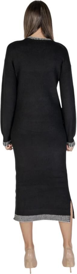 Vila Zwarte Polyester Blend Jurk Herfst Winter Collectie Black Dames
