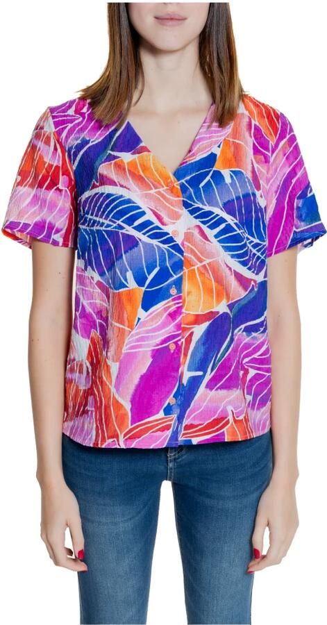 Vila Roze V-hals Bedrukte Blouse Multicolor Dames