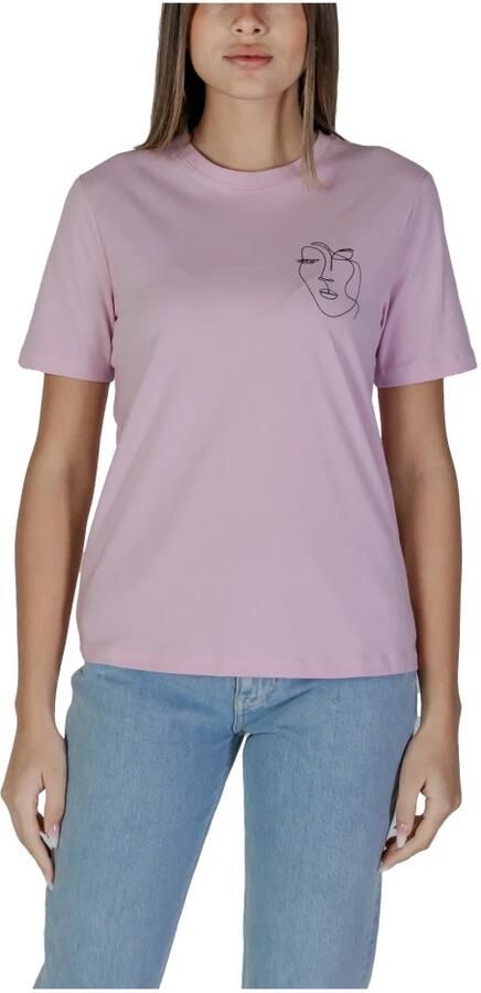 Vila Roze Katoenen T-shirt met Korte Mouwen Pink Dames - Foto 3