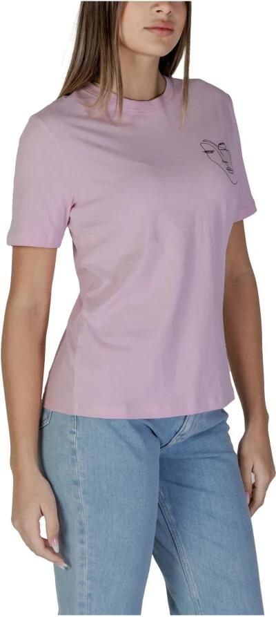 Vila Roze Katoenen T-shirt met Korte Mouwen Pink Dames