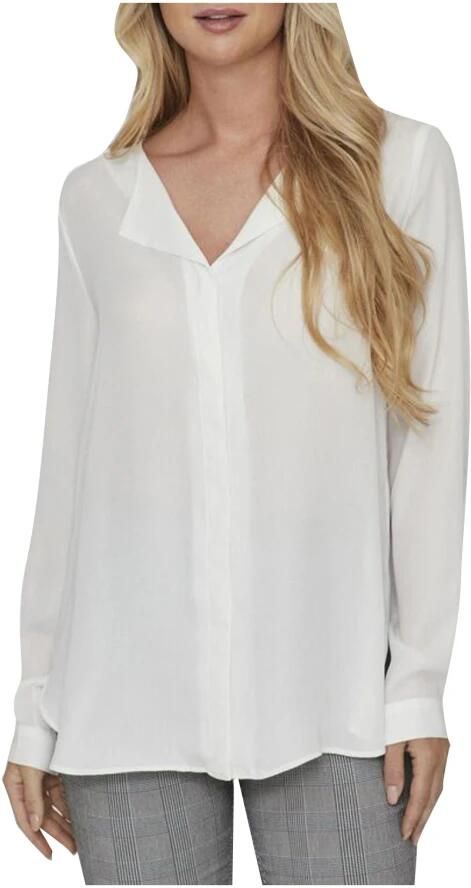Vila Witte Shirt Chinese Kraag Lange Mouw White Dames - Foto 5