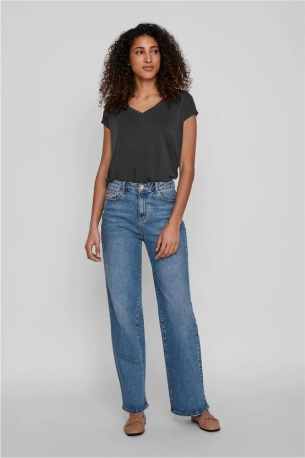 Vila Korte Mouw V-hals Modal T-shirt Vrouwen Black Dames - Foto 3