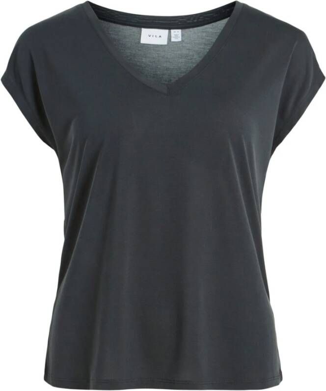Vila Zwarte V-hals T-shirt voor vrouwen Zwart Dames