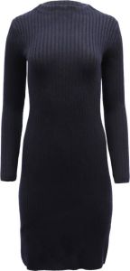 Vince Ribbed-Knit Long Sleeve Dress in Navy Blue Wool Blauw Dames