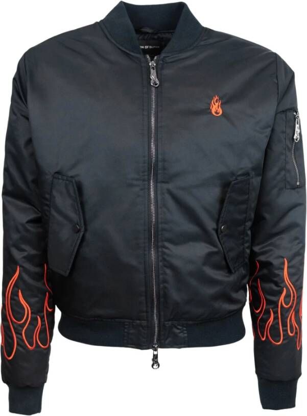 Vision OF Super Vlammen Geborduurde Bomberjack Zwart Rood Black Heren