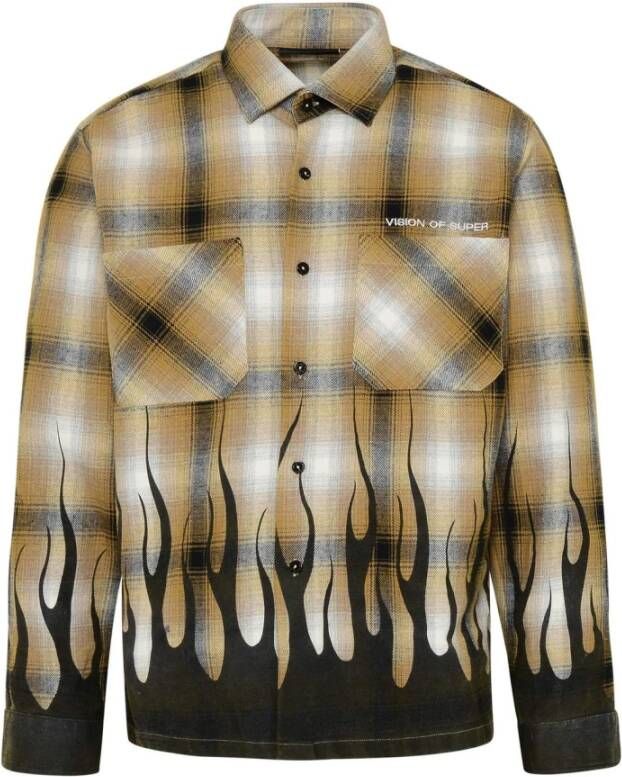 Vision OF Super Camicia IN Misto Cotone Check Nocciola Beige Heren