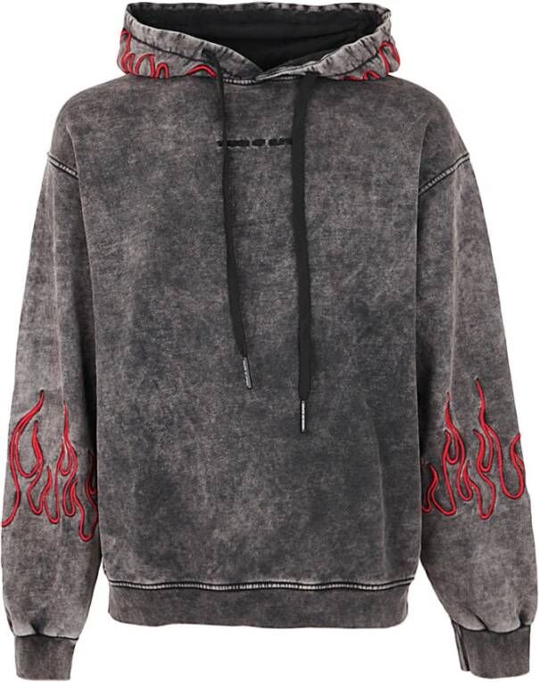 Vision OF Super Cotton Grey Hoodie With Embroidery RED Flames Grijs Heren