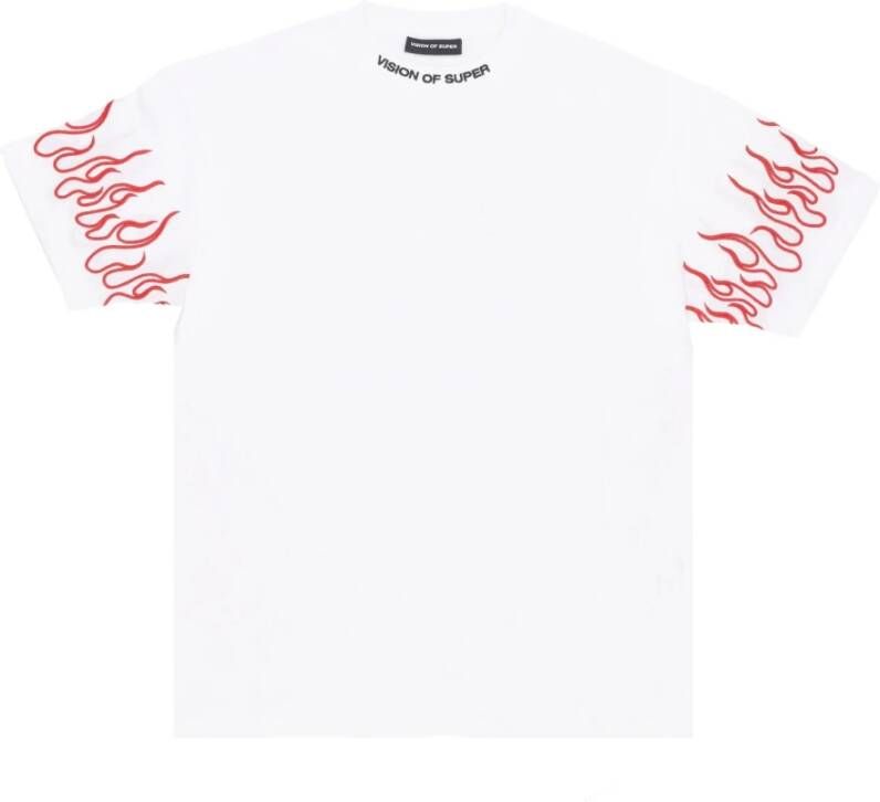 Vision OF Super Geborduurd Vlammen T-shirt voor Mannen Wit Heren
