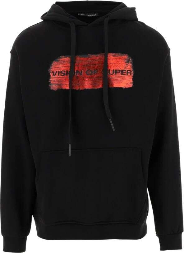 Vision OF Super Hoodie made of cotton Fixed hood with drawstring Logo print on the front panel One pouch pocket Long sleeves Ribbed edges Straight hem Black red Made in Italy Composition: 100% cotton Zwart Heren