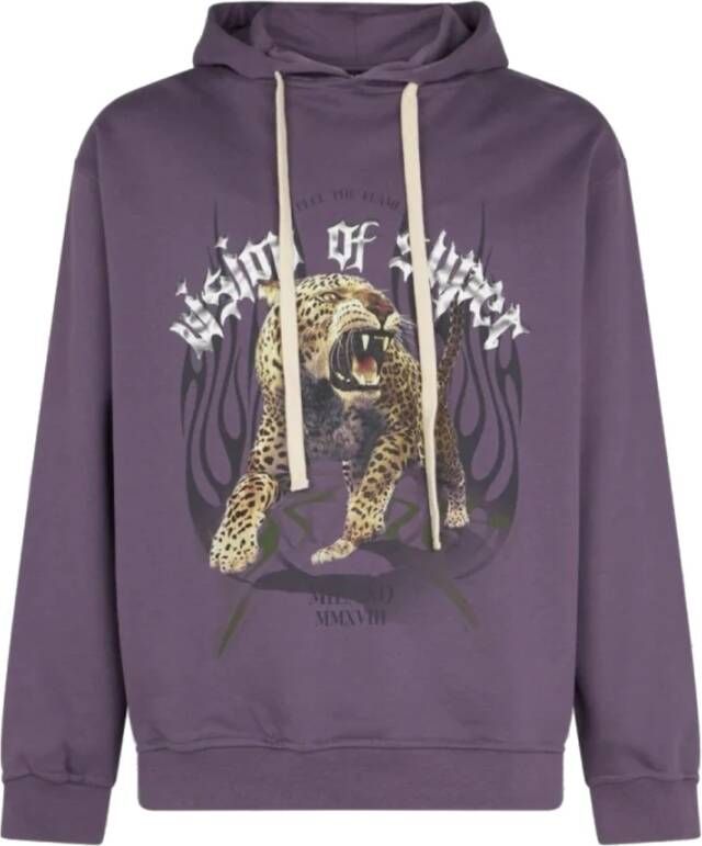 Vision OF Super Rock Tiger Print Hoodie Lichtgewicht Heren Streetwear Purple Heren