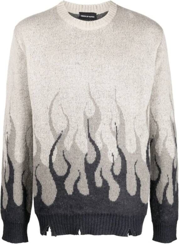 Vision OF Super Flames Crew Neck Sweater Oversize Fit Gray Heren