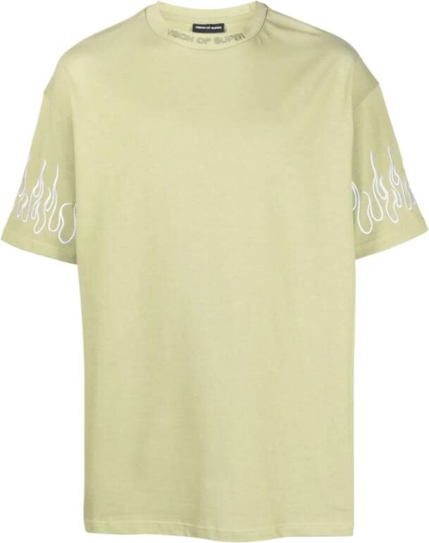 Vision OF Super Groene Heren T-shirt met Vlammenborduursel Green Heren