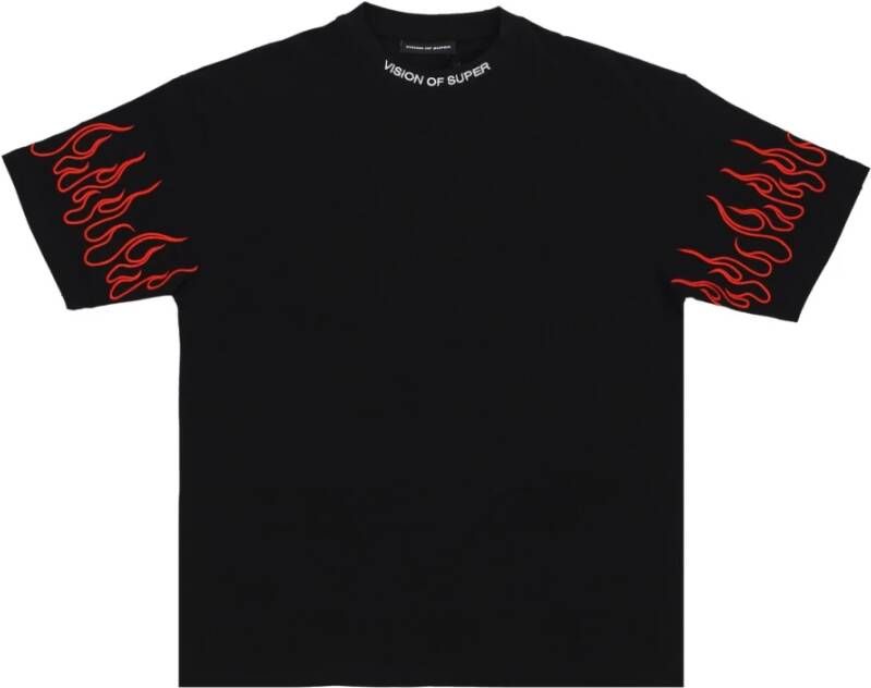Vision OF Super Geborduurd Vlammen T-shirt voor Mannen Zwart Heren