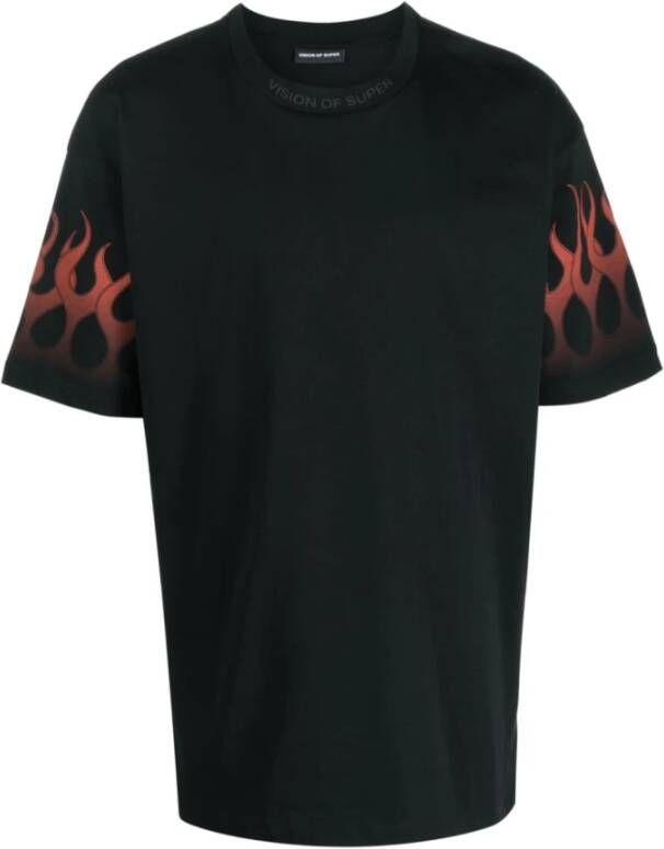 Vision OF Super Zwart T-shirt met rode vlammen Black Heren