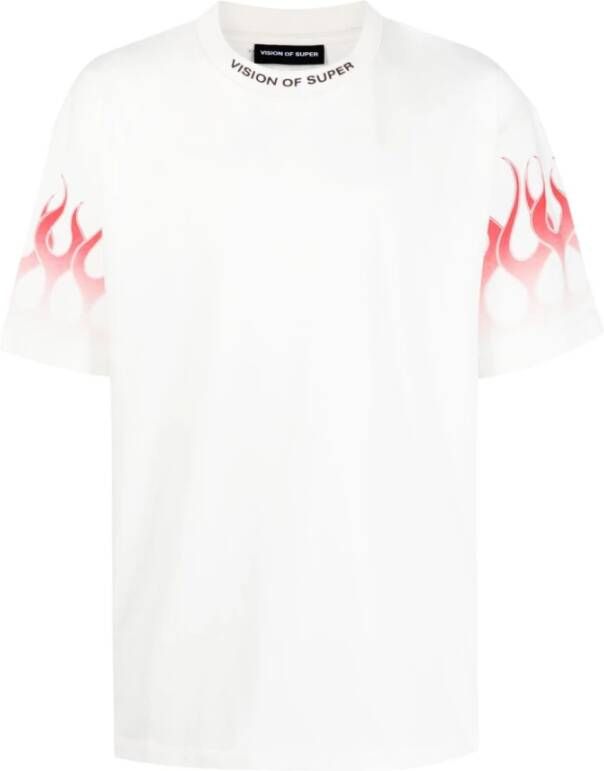 Vision OF Super Witte T-shirt met rode racevlammen White Heren