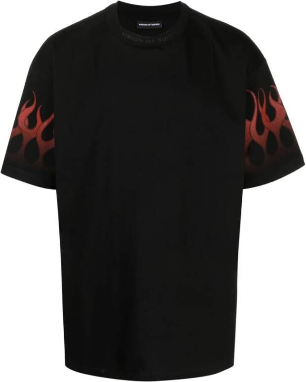 Vision OF Super Zwart T-shirt met rode racevlammen Zwart Heren