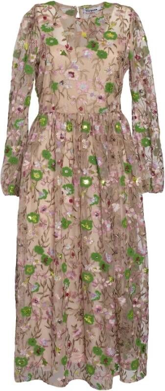 Vivetta Multicolor Bloemen Geborduurde Lange Jurk Multicolor Dames