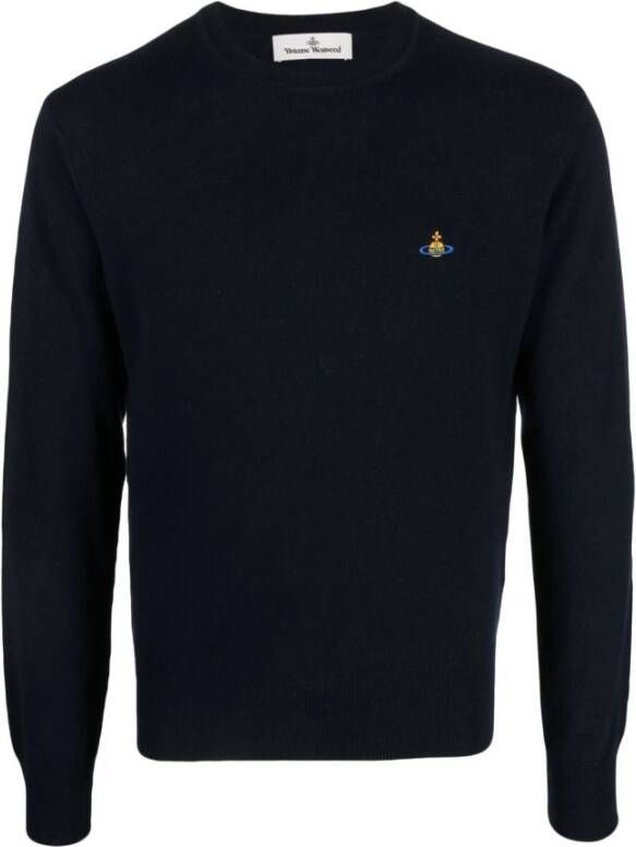 Vivienne Westwood Navy Wool Orb Logo Jumper Blue Heren