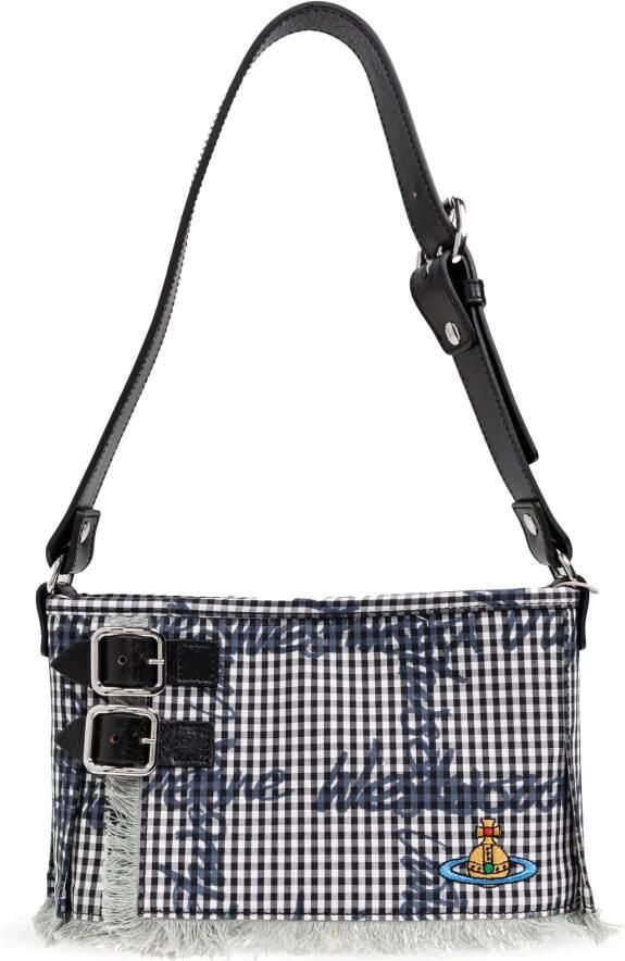 Vivienne Westwood Zwarte Katoenen Schoudertas met Ruitpatroon Black Dames