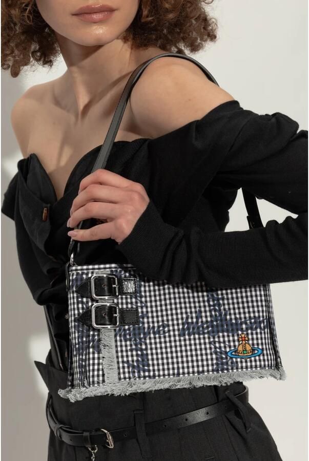 Vivienne Westwood Zwarte Katoenen Schoudertas met Ruitpatroon Black Dames - Foto 3