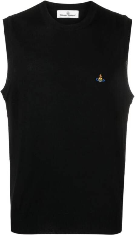 Vivienne Westwood Zwarte Wollen Vest met Handtekening Orb Logo Borduursel Zwart Heren