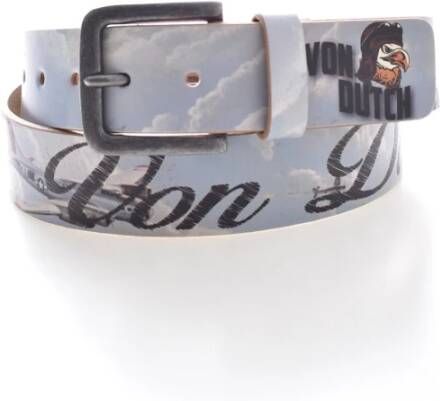 Von Dutch Gedrukte Logo Leren Riem Blauwe Tinten Blauw Heren