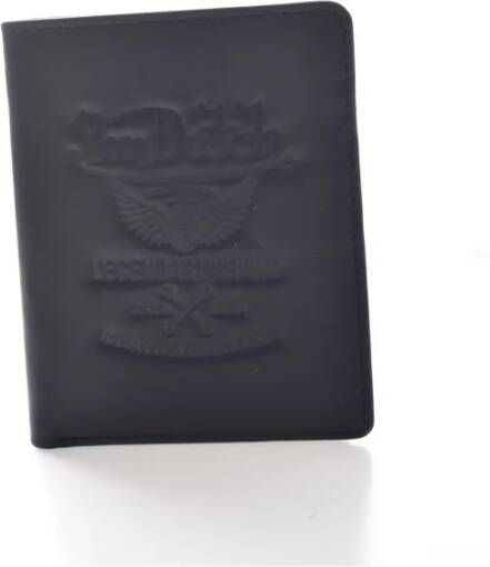 Von Dutch Zwarte Leren Muntportemonnee met Gegraveerd Logo Black Heren