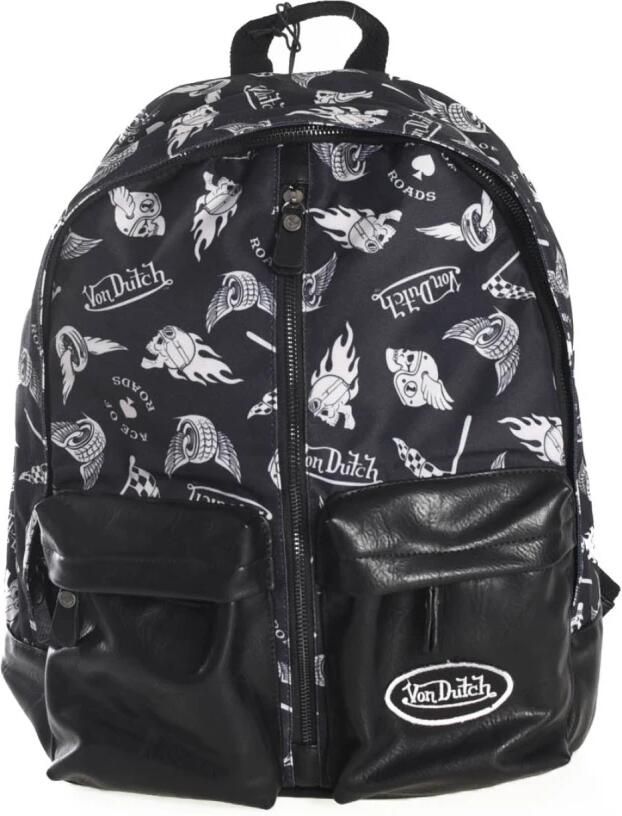 Von Dutch Zwarte Rugzak met Opgezet Logo Black Unisex