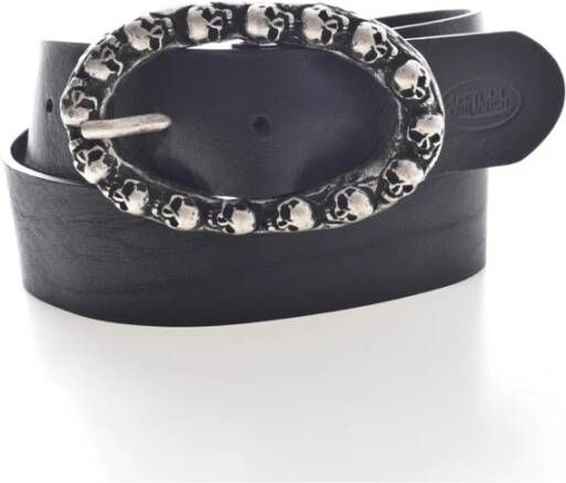 Von Dutch Zwarte Leren Riem Gegraveerd Logo Zwart Heren