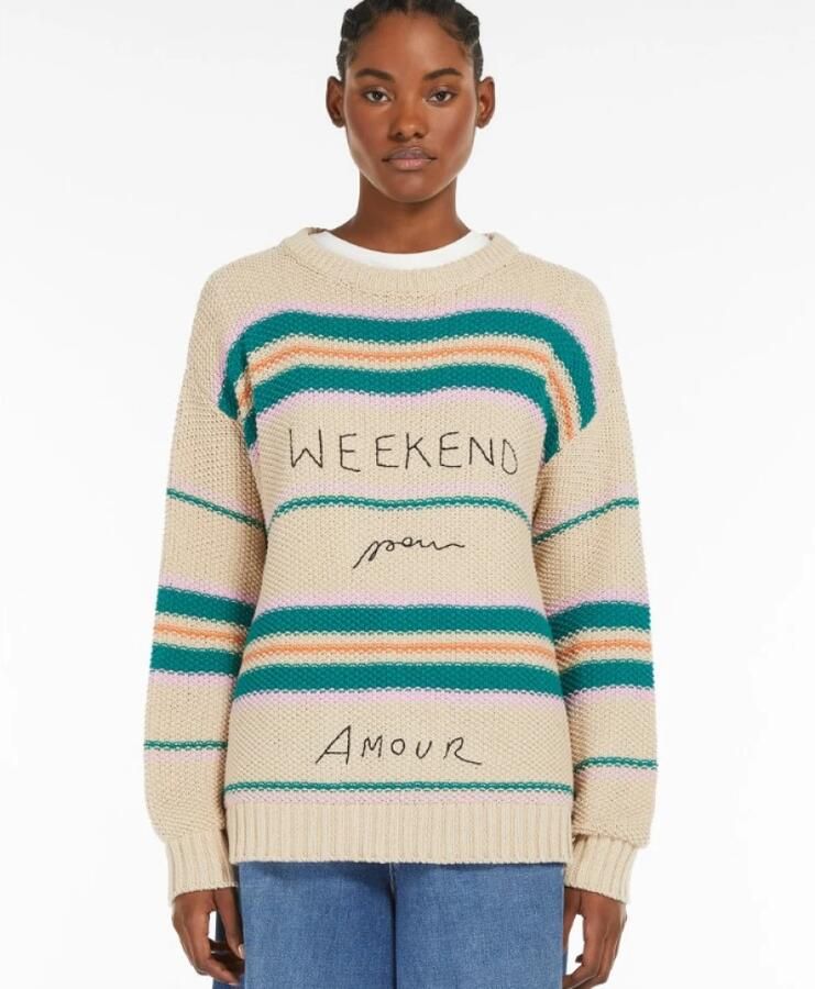 Weekend Gestreepte katoenen trui met borduurwerk Multicolor Dames