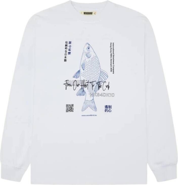 Woodbird T-Shirt- WB Hanes Fish L S TEE White Heren