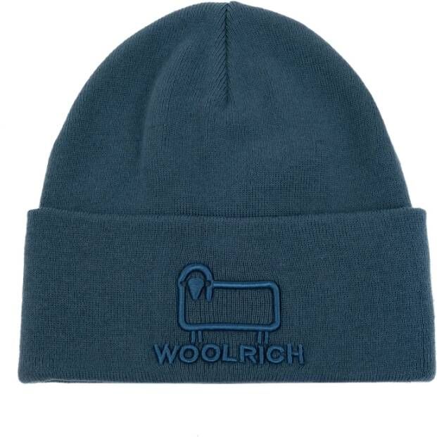 Woolrich Beanie met logo Blauw Heren
