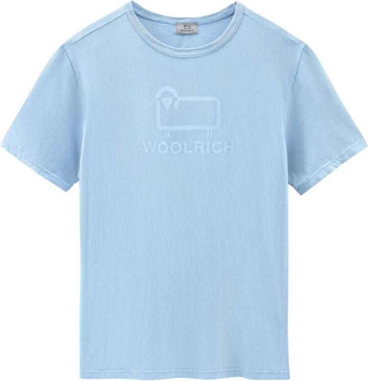 Woolrich Macro Logo Tee Lichtblauw Katoenen T-shirt voor Blauw