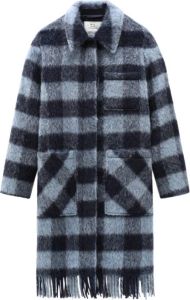 Woolrich Brushed Wool Long Overshirt with Fringe Blauw Dames