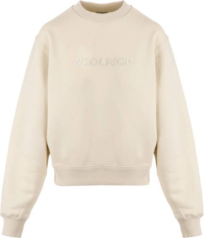 Woolrich Embroidered Logo Fleece Sweatshirt Beige Dames