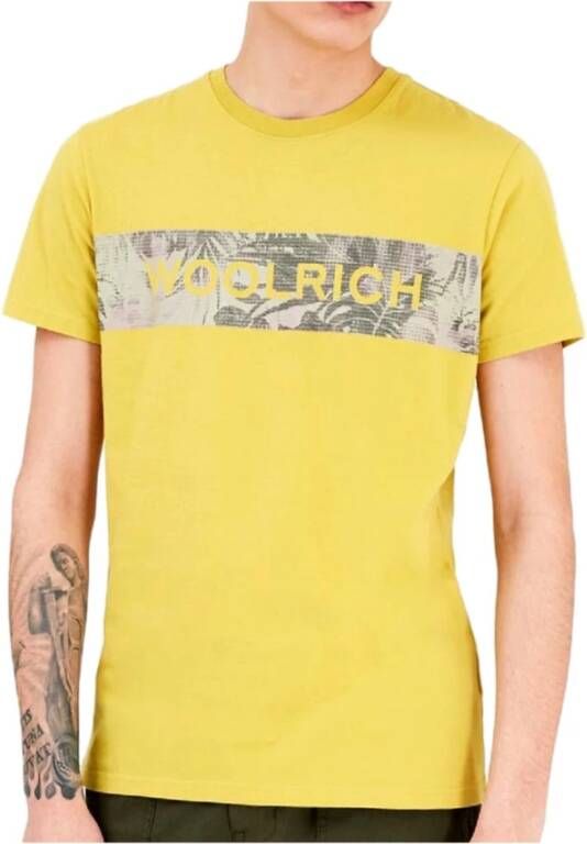 Woolrich Geel Bloemen Logo T-Shirt Yellow Dames