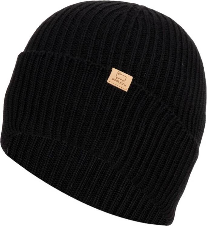 Woolrich Geribbelde Merinowollen Beanie Zwart Heren