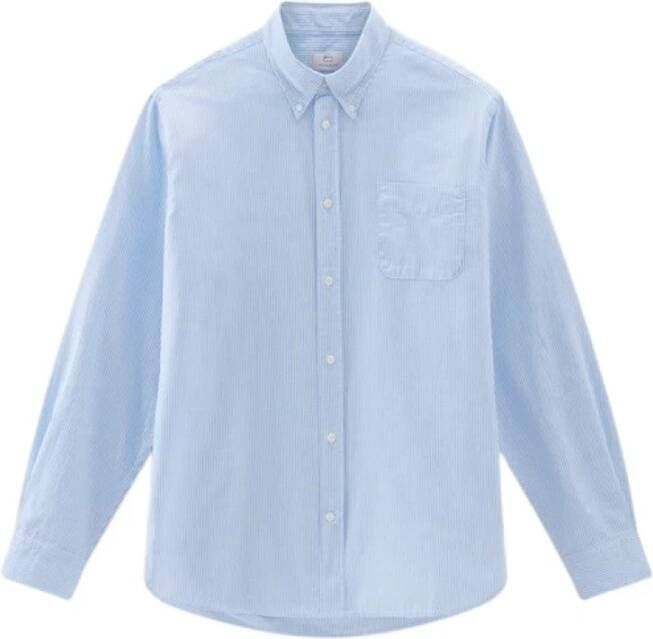 Woolrich Gestreept Linnen en Katoen Overhemd Blauw Heren