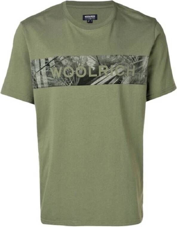 Woolrich Groene Tekst Print Casual T-Shirt Green Heren