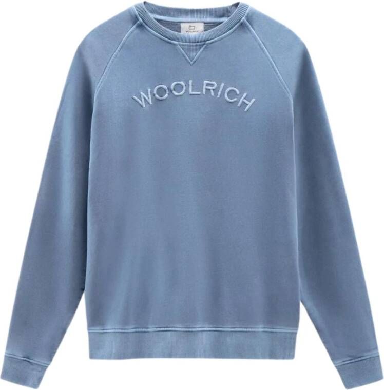 Woolrich Blauwe Crewneck Sweater met Gewassen Effect en Driehoekige Inleg Blue Heren